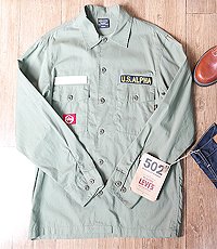 일본판 ALPHA 알파 70~80년대 미군 올드 셔츠 모티브 밀리터리 셔츠~! 프리사이즈~! 최상 컨디션~!