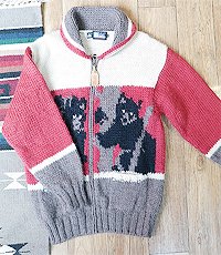 일본판 FIRST DOWN 울100% 코위찬 스타일 에조불곰 자수 스웨터~! 100~103사이즈~! 굿 컨디션~!