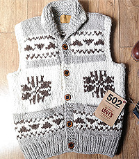 캐나다 헨드메이드 양모100% 인디언 코위챤 스웨터(cowichan sweater)베스트